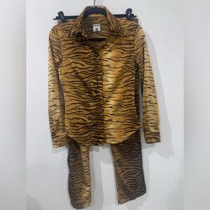 Vtg 90s Iconic Nanny Fran Moschino Tiger print Shirt and Pant Set